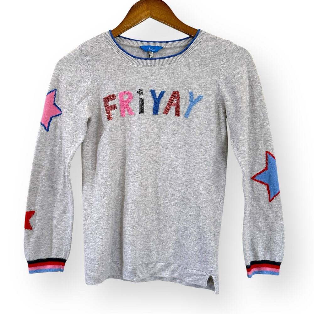 Joules Kids Miranda Grey “FRIYAY” Sweater Girls Size 11-12 Year Long Sleeve